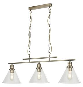 Pyramid 3 Lights Glass Shade Pendant Light In Antique Brass