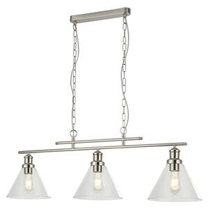 Pyramid 3 Lights Glass Shade Pendant Light In Satin Silver