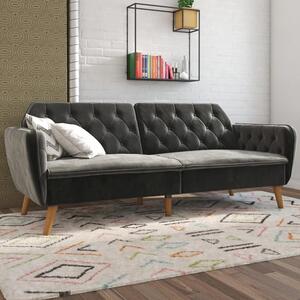 Taluka Velvet Sofa Bed With Wooden Legs In Grey