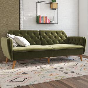 Taluka Velvet Sofa Bed With Wooden Legs In Green