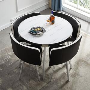 Diego Round Gloss Marble Effect Dining Table Set in Vida