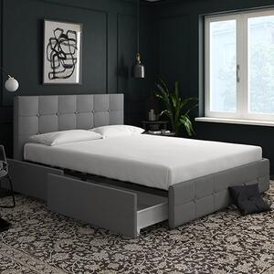 Rosen Fabric Double Bed With 4 Drawers In Grey