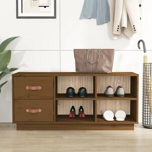 Ferrol Pinewood Shoe Storage Bench With 2 Drawers In Honey Brown