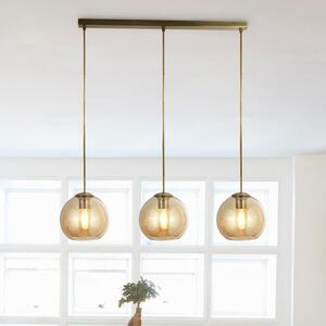 Balls 3 Lights Amber Glass Bar Pendant Light In Antique Brass