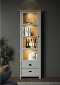 Lajos Wooden Narrow Display Cabinet In Light Grey With LED