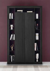 Raya Wooden Bookcase With 2 Doors In Black Ash