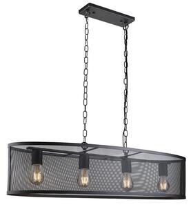 Fishnet Oval 4 Lights Drum Ceiling Pendant Light In Matt Black