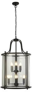 Lantern 8 Lights Clear Glass Ceiling Pendant Light In Black