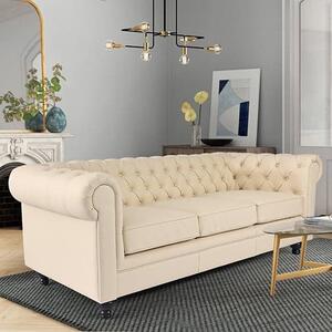 Hertford Chesterfield Faux Leather 3 Seater Sofa In Ivory