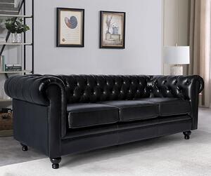 Hertford Chesterfield Faux Leather 3 Seater Sofa In Black