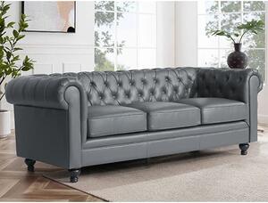 Hertford Chesterfield Faux Leather 3 Seater Sofa In Dark Grey