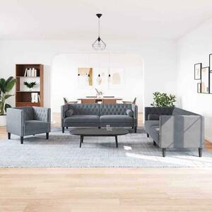 Ardino Velvet 3+2+1 Sofa Set In Dark Grey