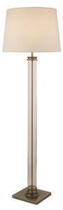 Pedestal White Fabric Shade Floor Lamp In Antique Brass