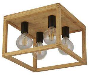 Square 2 Lights Flush Ceiling Light With Wooden Frame