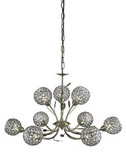 Bellis II 9 Lights Clear Glass Ceiling Pendant Light In Brass