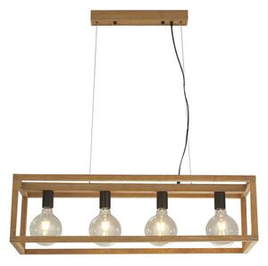 Square 4 Lights Ceiling Pendant Light With Wooden Frame