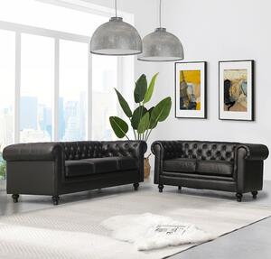 Hertford Faux Leather 3 + 2 Seater Sofa Set In Black