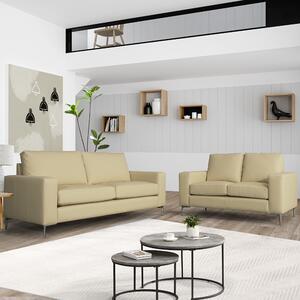 Baltic 3+2 Faux Leather Sofa Set In Ivory