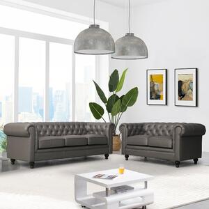 Hertford Faux Leather 3 + 2 Seater Sofa Set In Grey