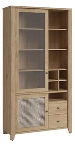 Cicero Display Cabinet With 2 Door 2 Drawer In Oak Rattan Effect