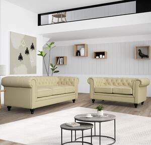 Hertford Faux Leather 3 + 2 Seater Sofa Set In Ivory