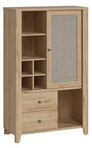 Cicero Highboard With 1 Door 2 Drawer In Oak And Rattan Effect