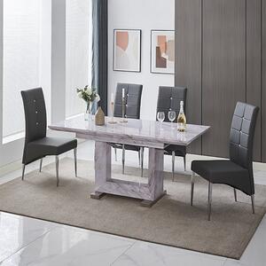 Lorence Extending Grey Dining Table With 6 Vesta Grey Chairs