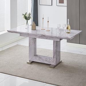 Lorence Extendable High Gloss Dining Table In Grey Marble Effect