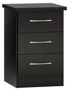 Mack Wooden Bedside Cabinet With 3 Drawers Black Gloss Front