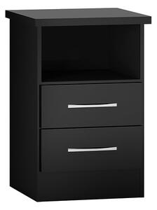 Mack Wooden Bedside Cabinet With 2 Drawers In Black Gloss Front