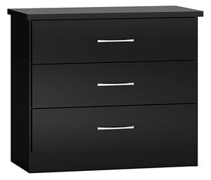 Mack Wooden Chest Of 3 Drawers With Black Gloss Front