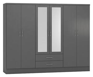 Mack Wooden Wardrobe With 6 Doors 2 Drawers In Grey