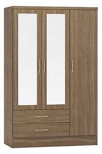 Mack Wooden Wardrobe With 3 Doors 2 Drawers In Rustic Oak