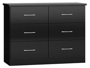 Mack Wooden Chest Of 6 Drawers With Black Gloss Front