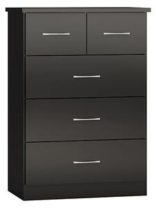 Mack Wide Wooden Chest Of 5 Drawers With Black Gloss Front