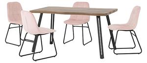 Qinson Wave Edge Dining Table With 4 Lyster Pink Chairs