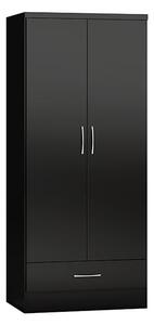 Mack Wooden Wardrobe With 2 Doors 1 Drawer Black Gloss Front