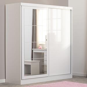 Mack Mirrored Sliding Wardrobe With 2 Doors White Gloss Front