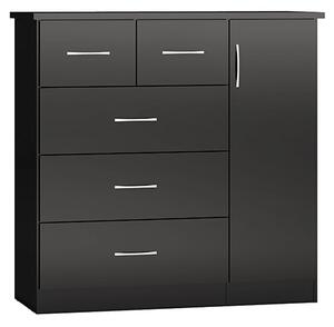 Mack Wooden Sideboard With 1 Door 5 Drawers In Black Gloss Front