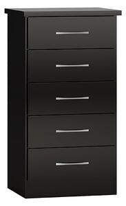 Mack Narrow Wooden Chest Of 5 Drawers With Black Gloss Front