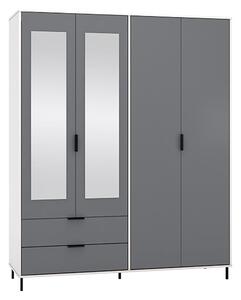 Madric Mirrored Gloss Wardrobe With 4 Doors In Grey And White