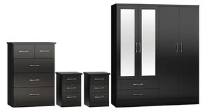 Mack Wooden Bedroom Set With 4 Doors Wardrobe Black Gloss Front