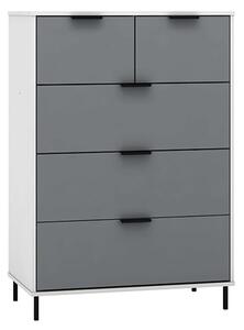 Madric High Gloss Chest Of 5 Drawers In Grey And White