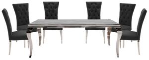 Fabien Medium Glass Dining Table With 6 Pembroke Charcoal Chairs