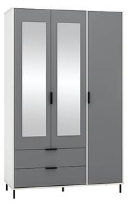 Madric Mirrored Gloss Wardrobe With 3 Doors In Grey And White