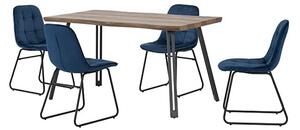 Qinson Wave Edge Dining Table With 4 Lyster Blue Chairs