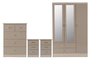 Mack Wooden Bedroom Set With 3 Doors Wardrobe Oyster Gloss Front