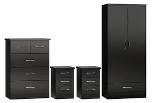 Mack Wooden Bedroom Set With 2 Doors Wardrobe Black Gloss Front