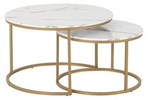 Hargrove Wooden Nesting Coffee Tables In White Marble Effect