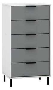 Madric Narrow High Gloss Chest Of 5 Drawers In Grey And White